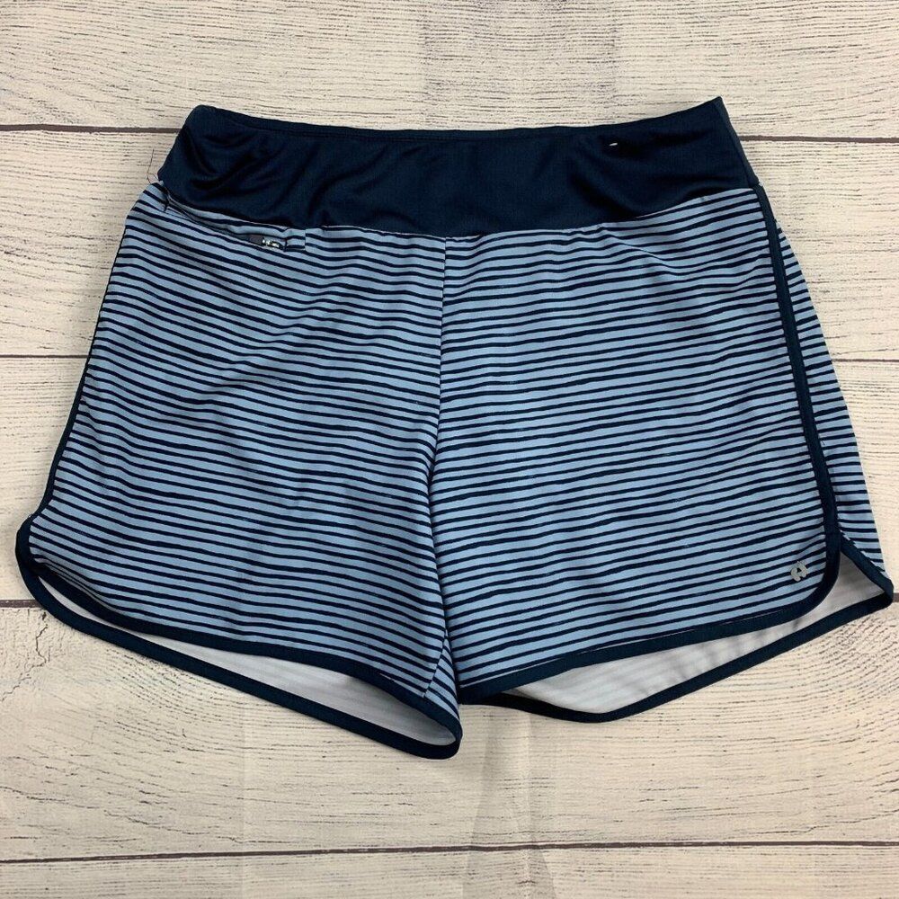 Hang Ten Shorts sz M Beach UPF 50 Activewear Zip Pocket Liner Striped Blue